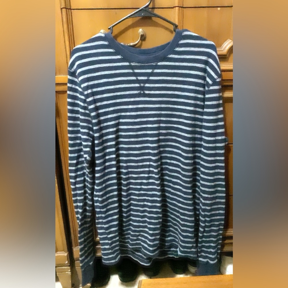 Large Blue and Gray Striped Long Sleeve Shirt